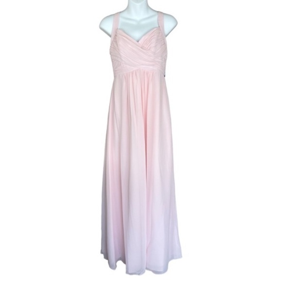 Alfred Angelo Ballerina Pink Style 7372L Draped Empire Long Bridesmaid Dress - Picture 3 of 12